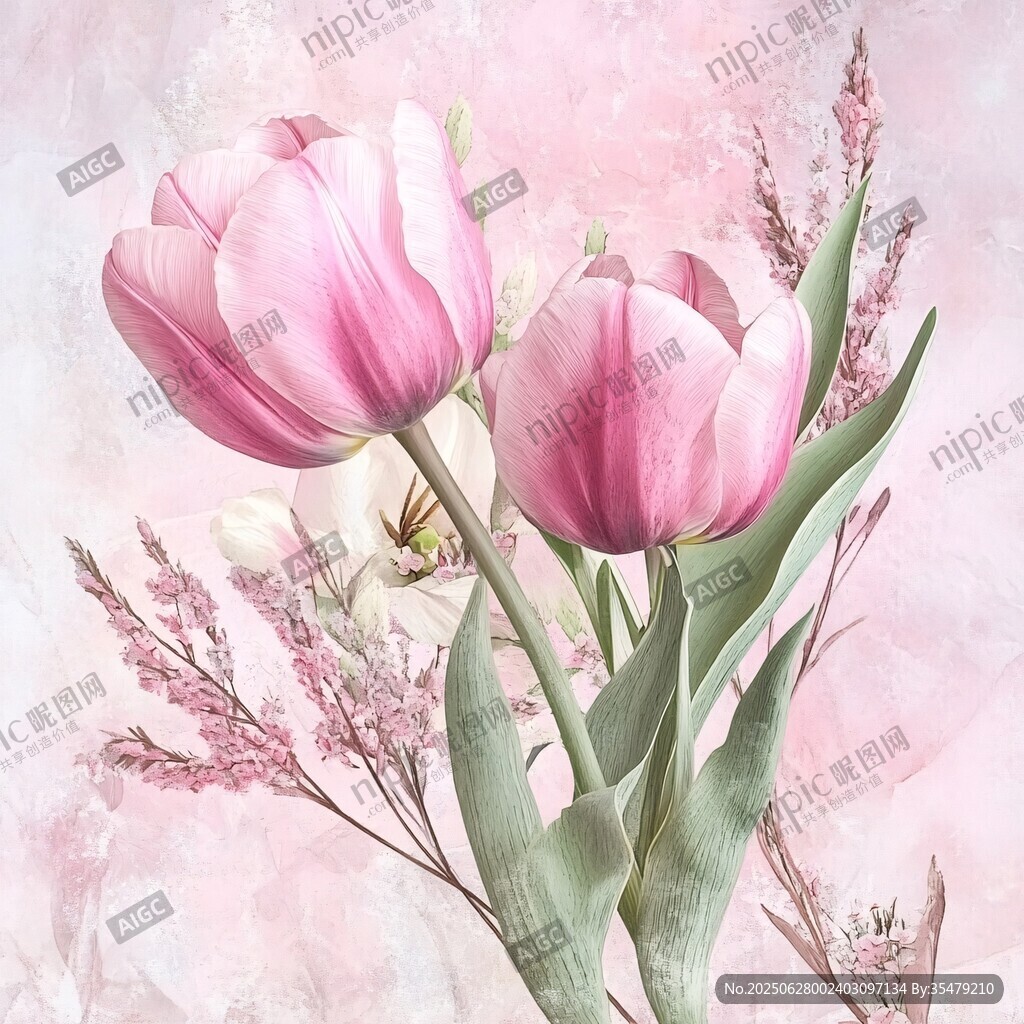 粉色郁金香花卉浪漫圖景