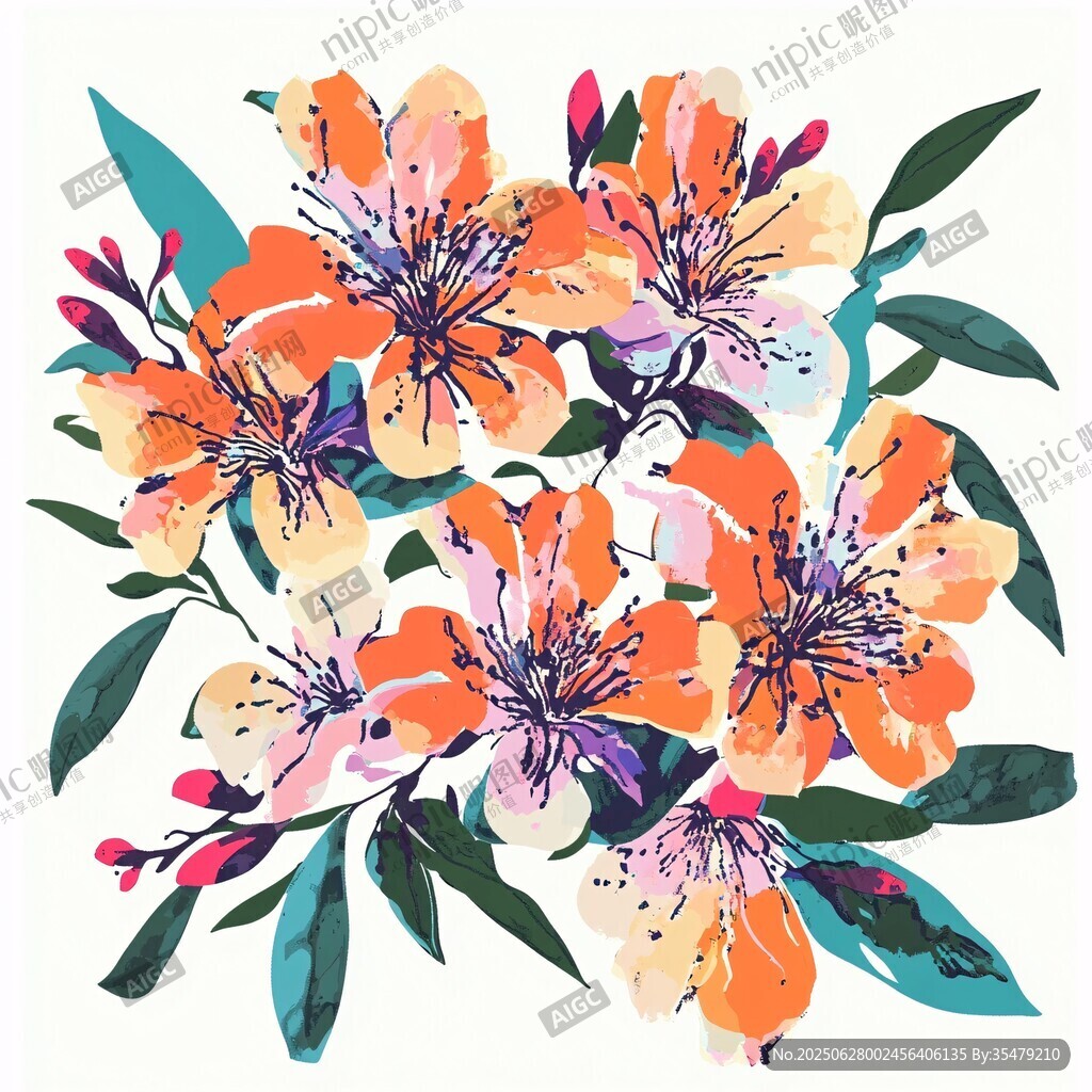 手繪多彩花卉圖案