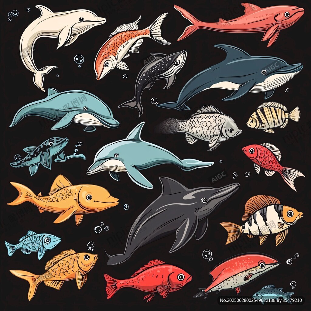 海洋魚類大集合插畫