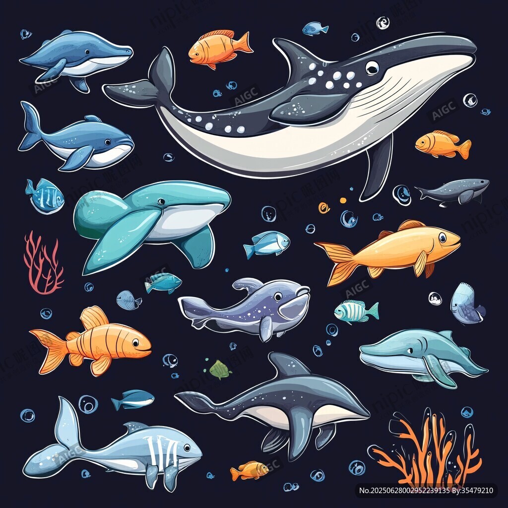 海洋動(dòng)物大集合插畫