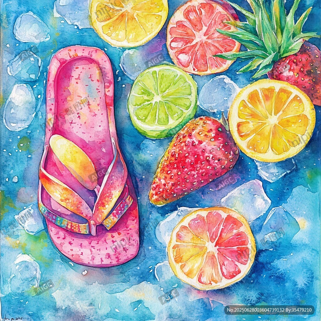 夏日水果與拖鞋的清涼組合
