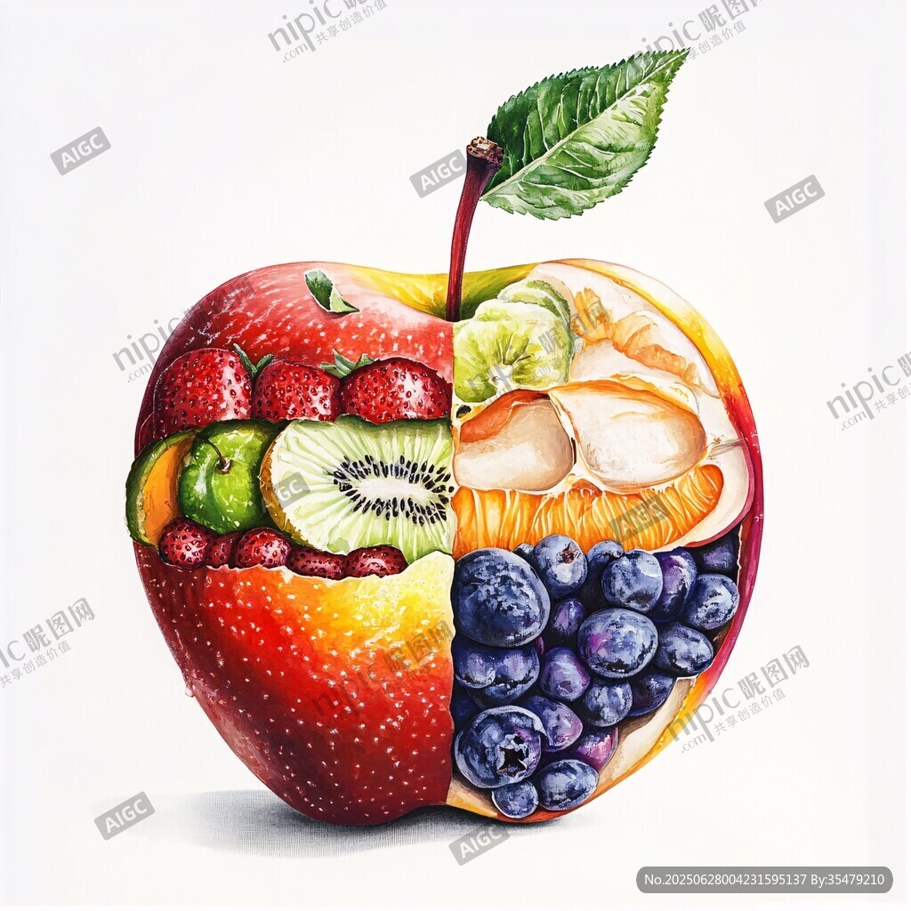 創(chuàng)意水果拼合的蘋(píng)果插畫(huà)