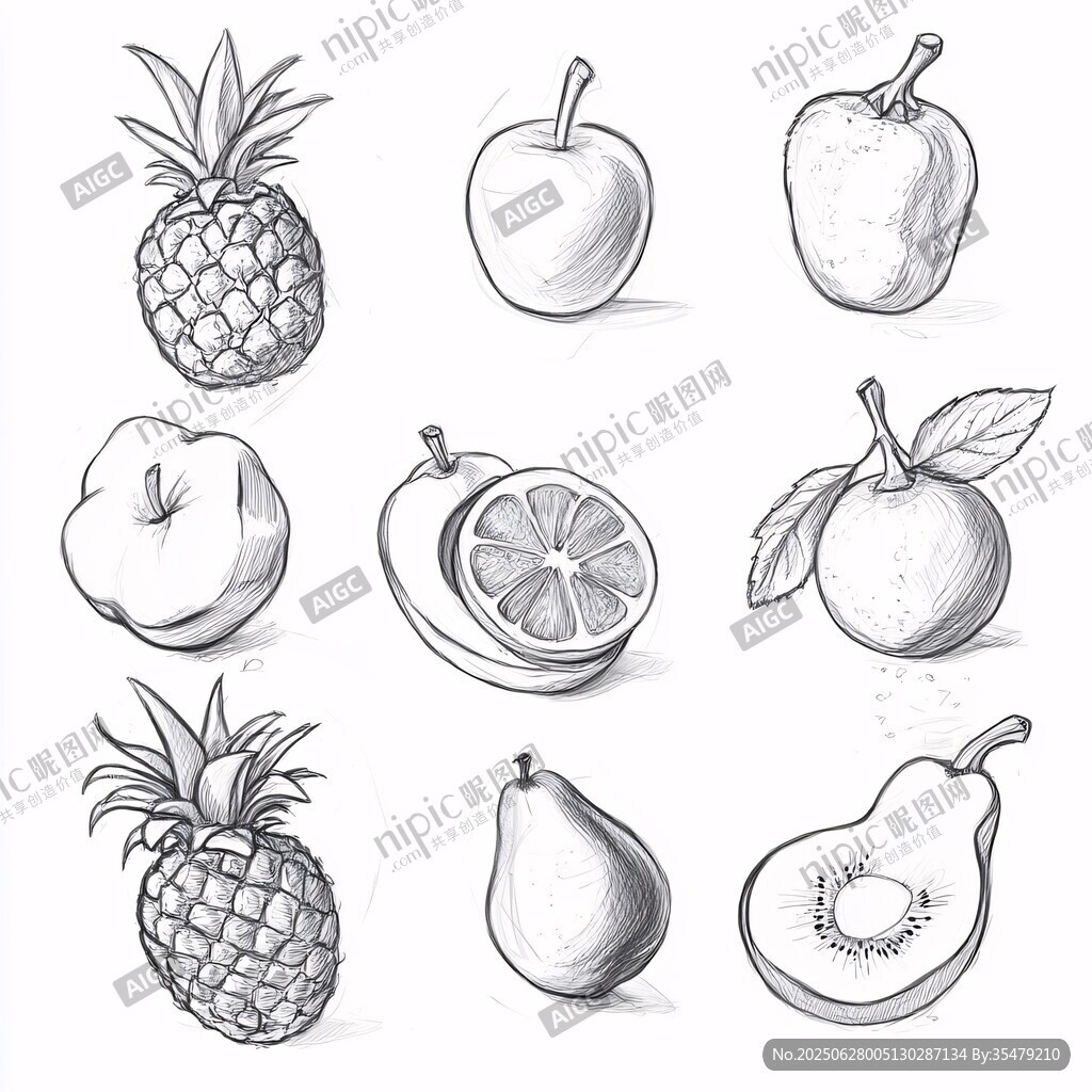 手繪水果素描集合
