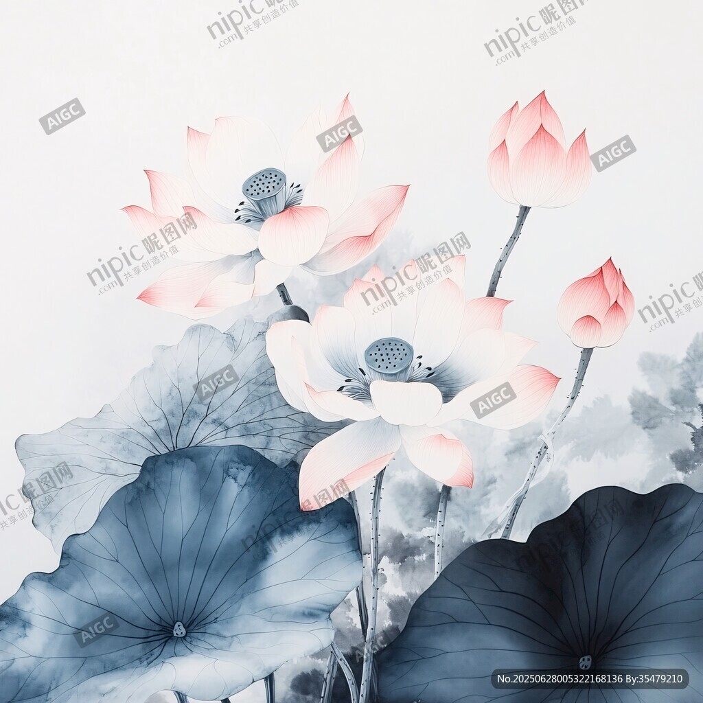 水墨荷花圖 清新雅致意境美