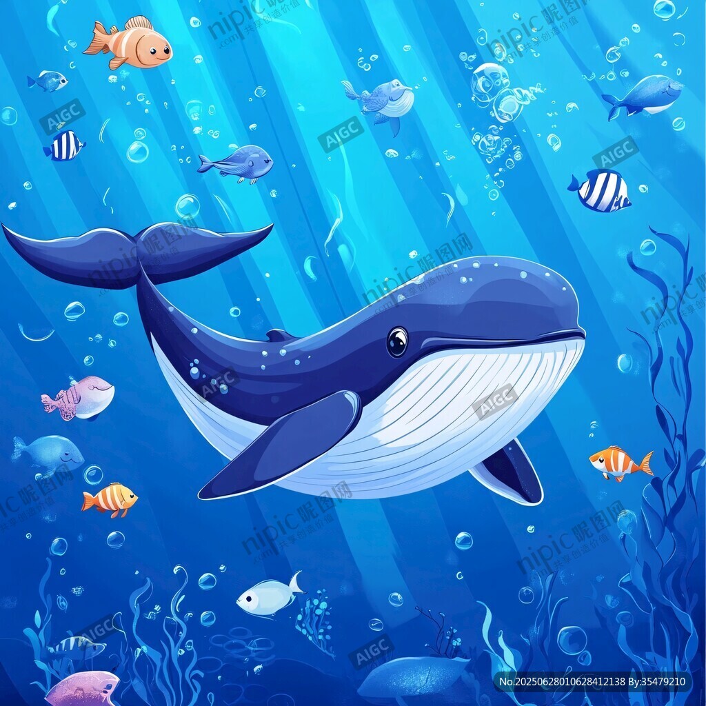 海洋世界 鯨魚與多彩小魚