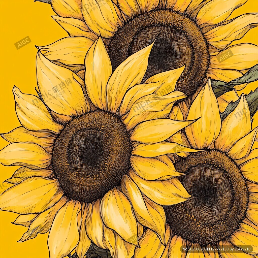 三朵手繪向日葵插畫