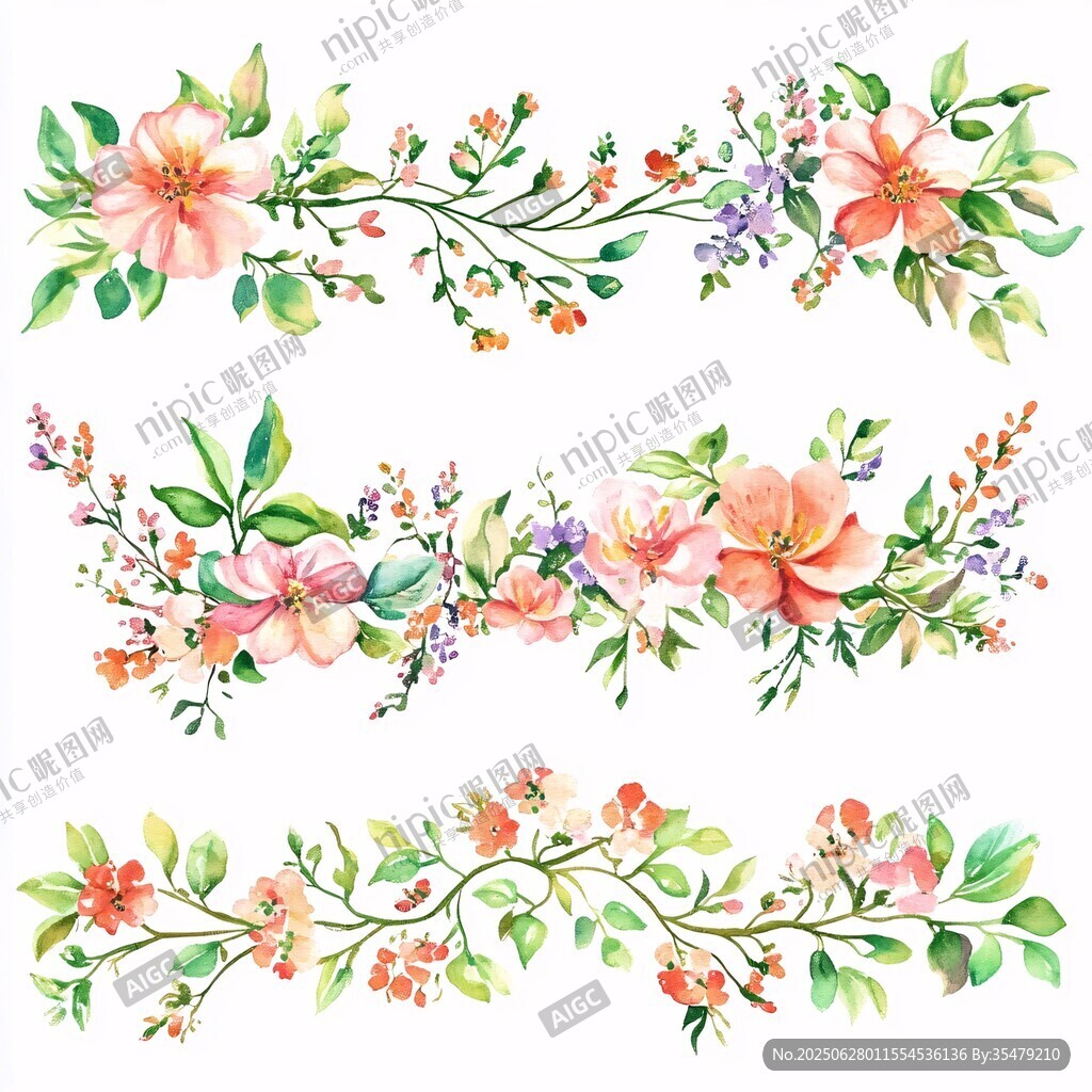 水彩花卉裝飾花邊圖案