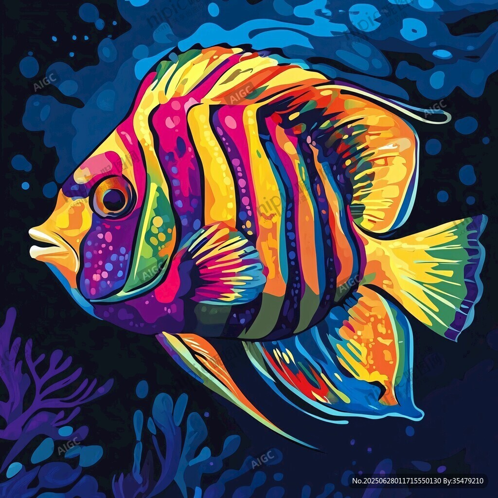 多彩條紋熱帶魚暢游海底