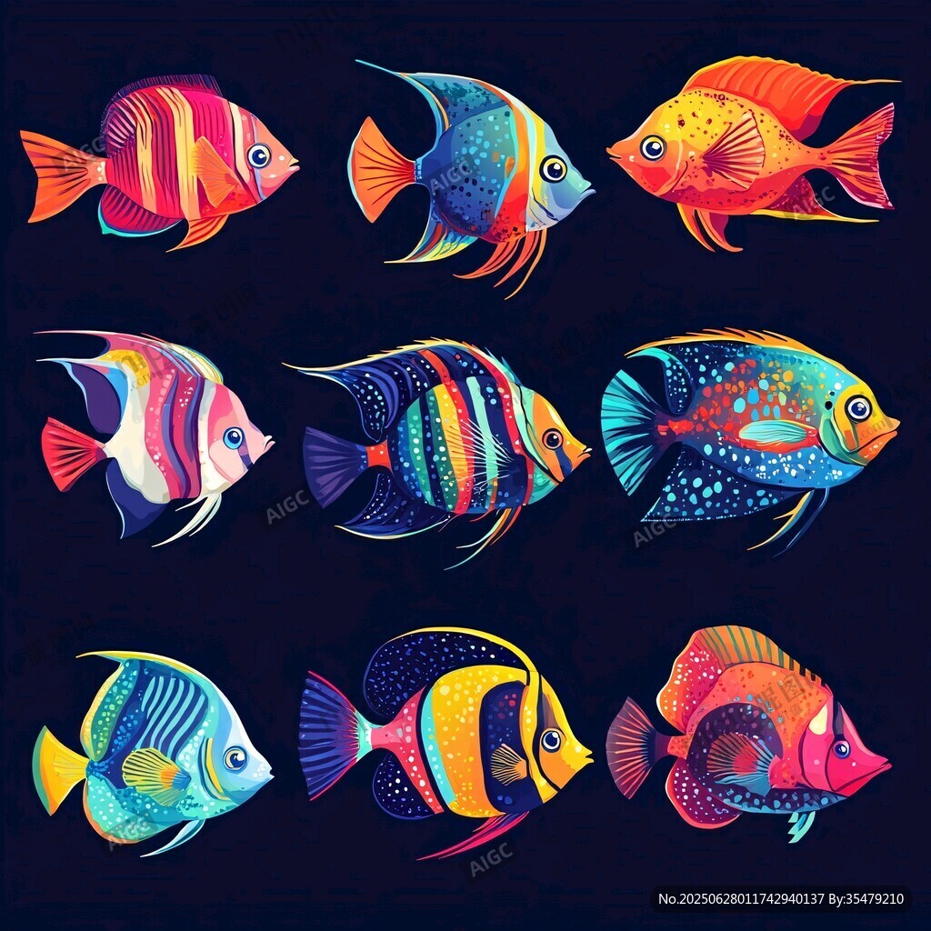 多彩夢幻熱帶魚插畫集合