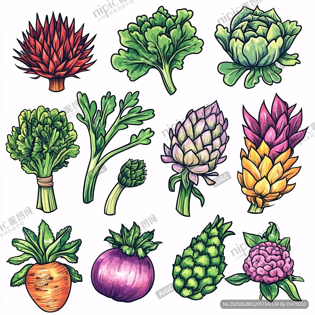 手繪多彩蔬菜插畫集合