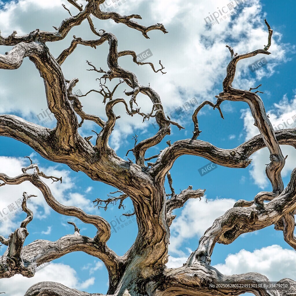 枯樹枝干伸向蔚藍天空