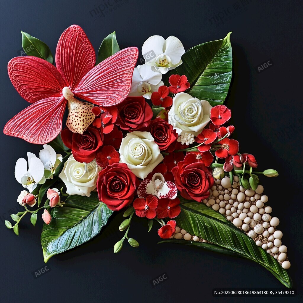 精美紅白花卉組合裝飾