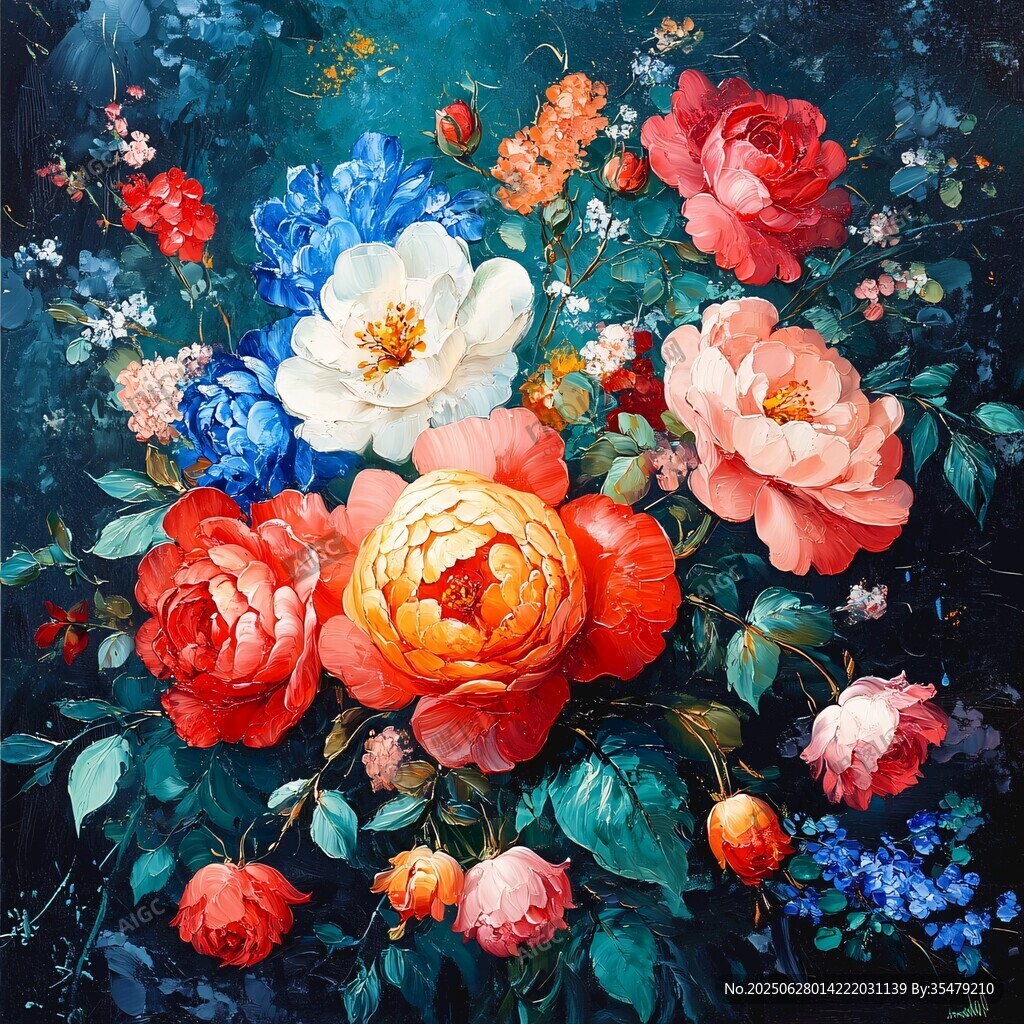 絢麗多彩花卉油畫作品