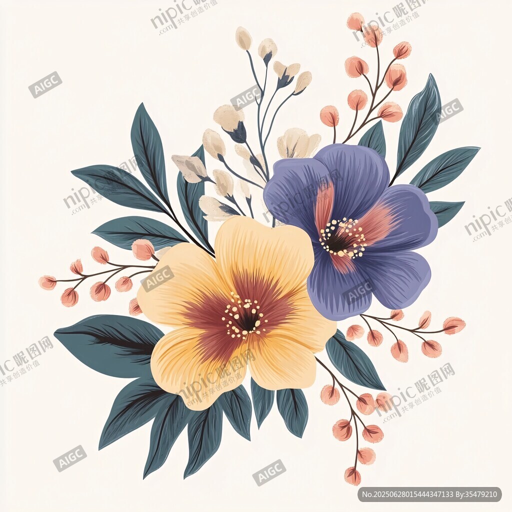 手繪多彩花卉插畫圖案