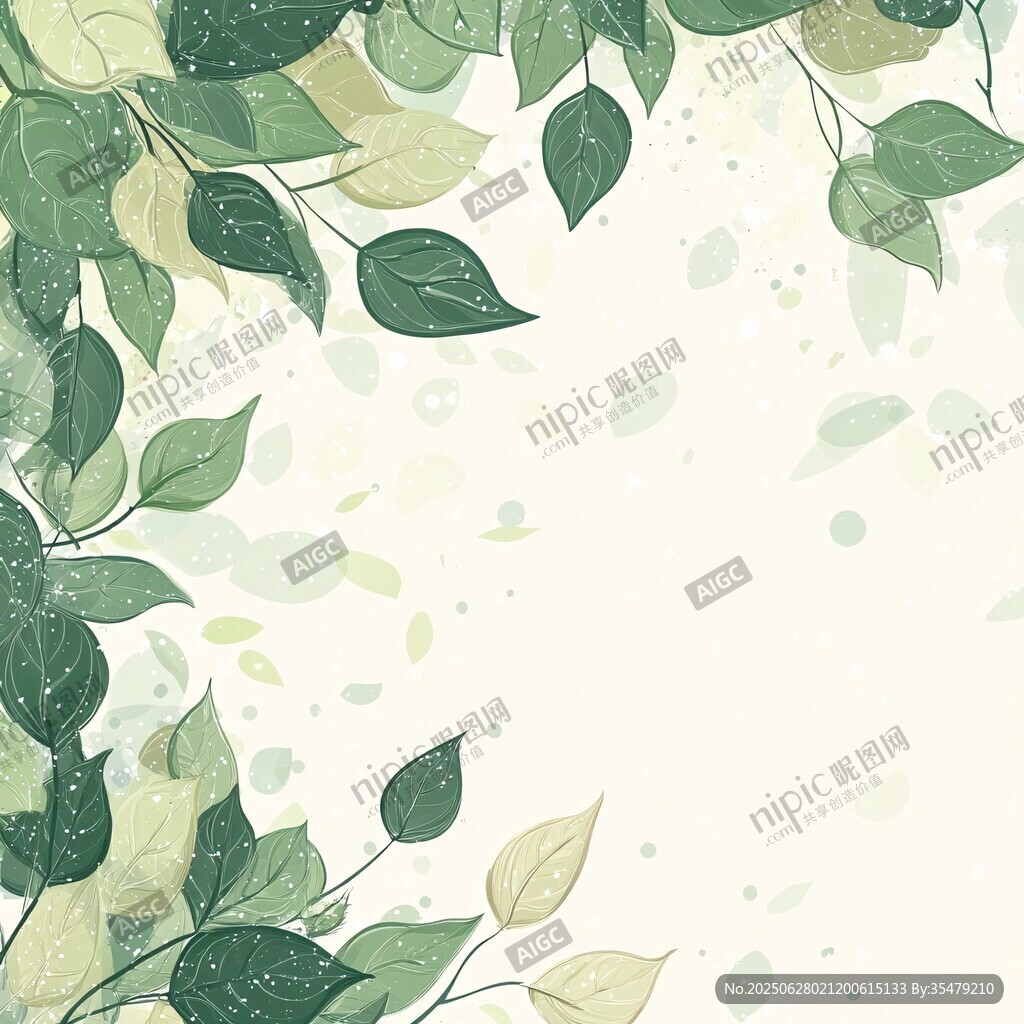 清新綠葉邊框背景圖