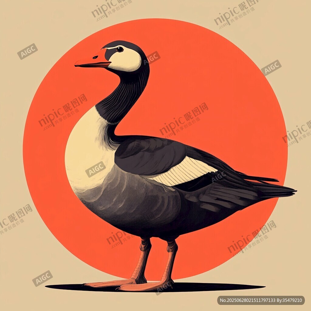 站立的黑白鵝插畫形象