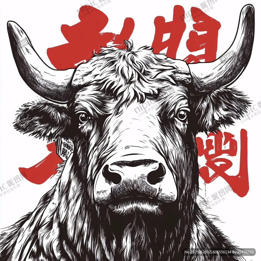 牛年主題國(guó)風(fēng)牛頭插畫
