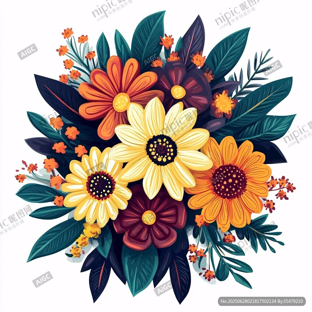 繽紛花卉插畫 色彩絢麗