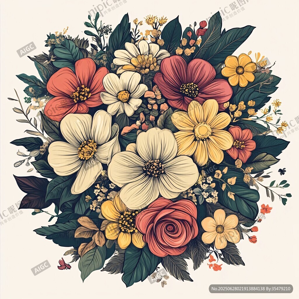 多彩花卉插畫 綻放自然之美