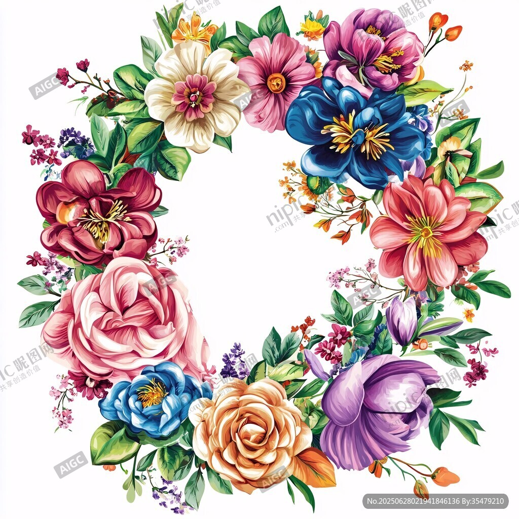繽紛花卉花環(huán)插畫(huà)