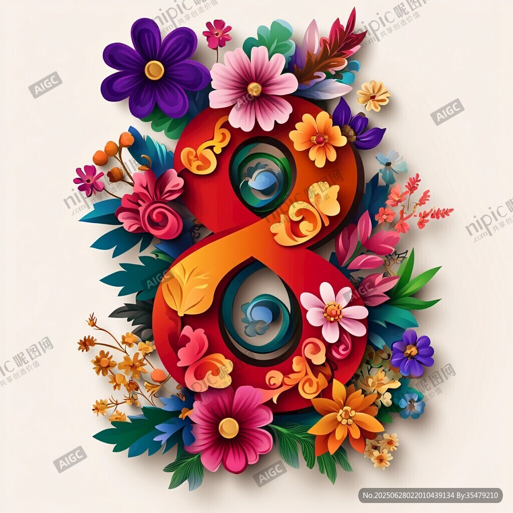 花卉環(huán)繞的立體數(shù)字8