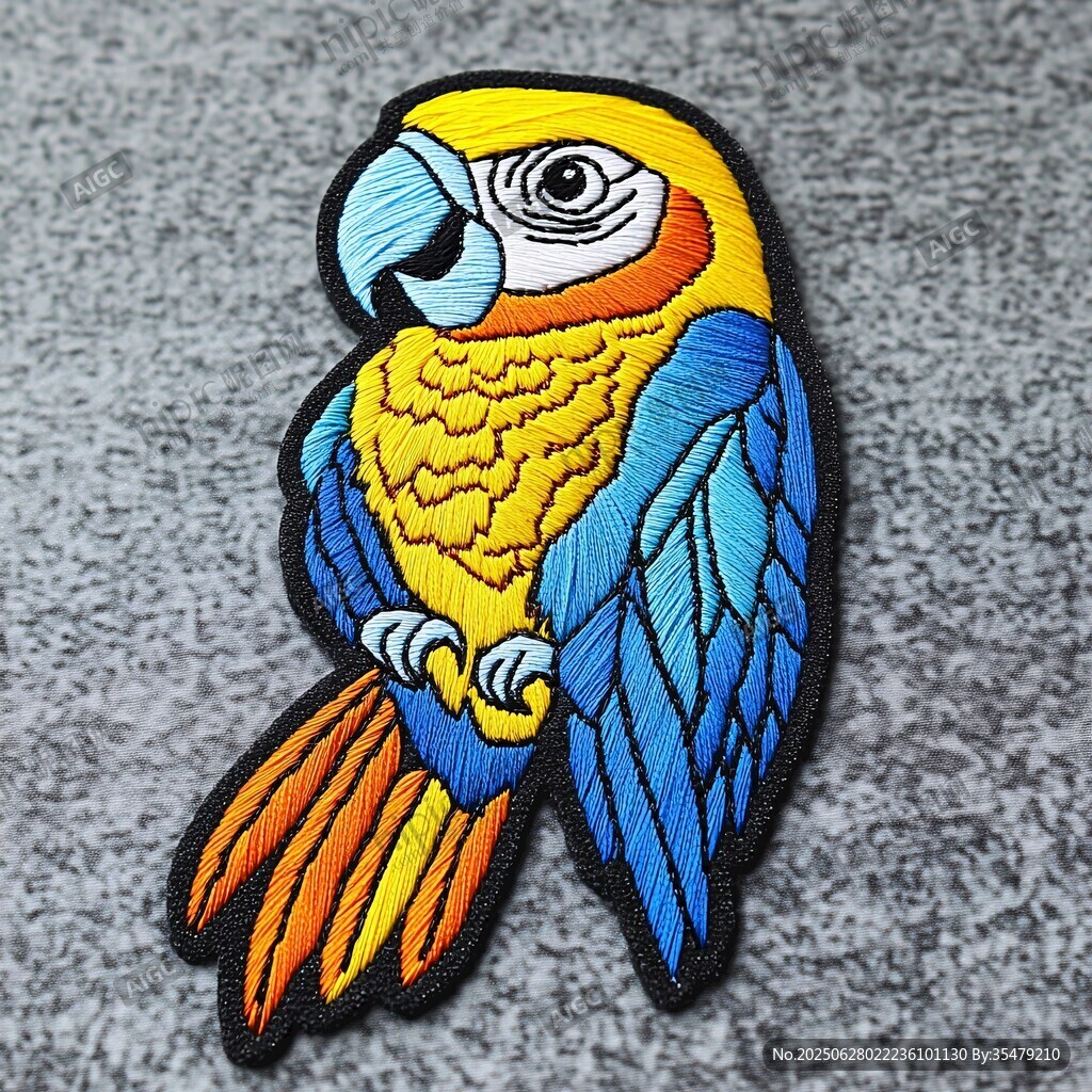 色彩斑斕的鸚鵡刺繡貼