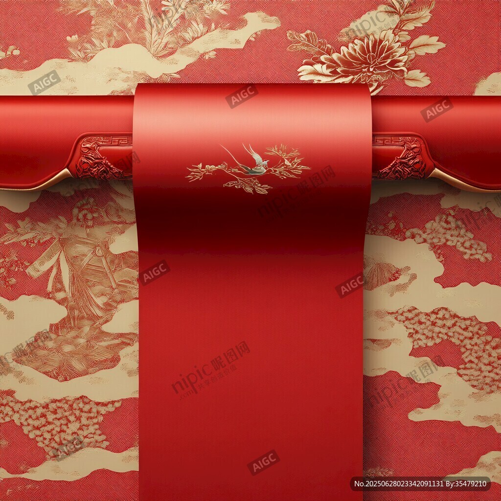 中式紅底卷軸古風背景圖