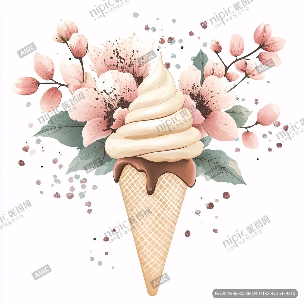 花朵環(huán)繞的美味冰淇淋