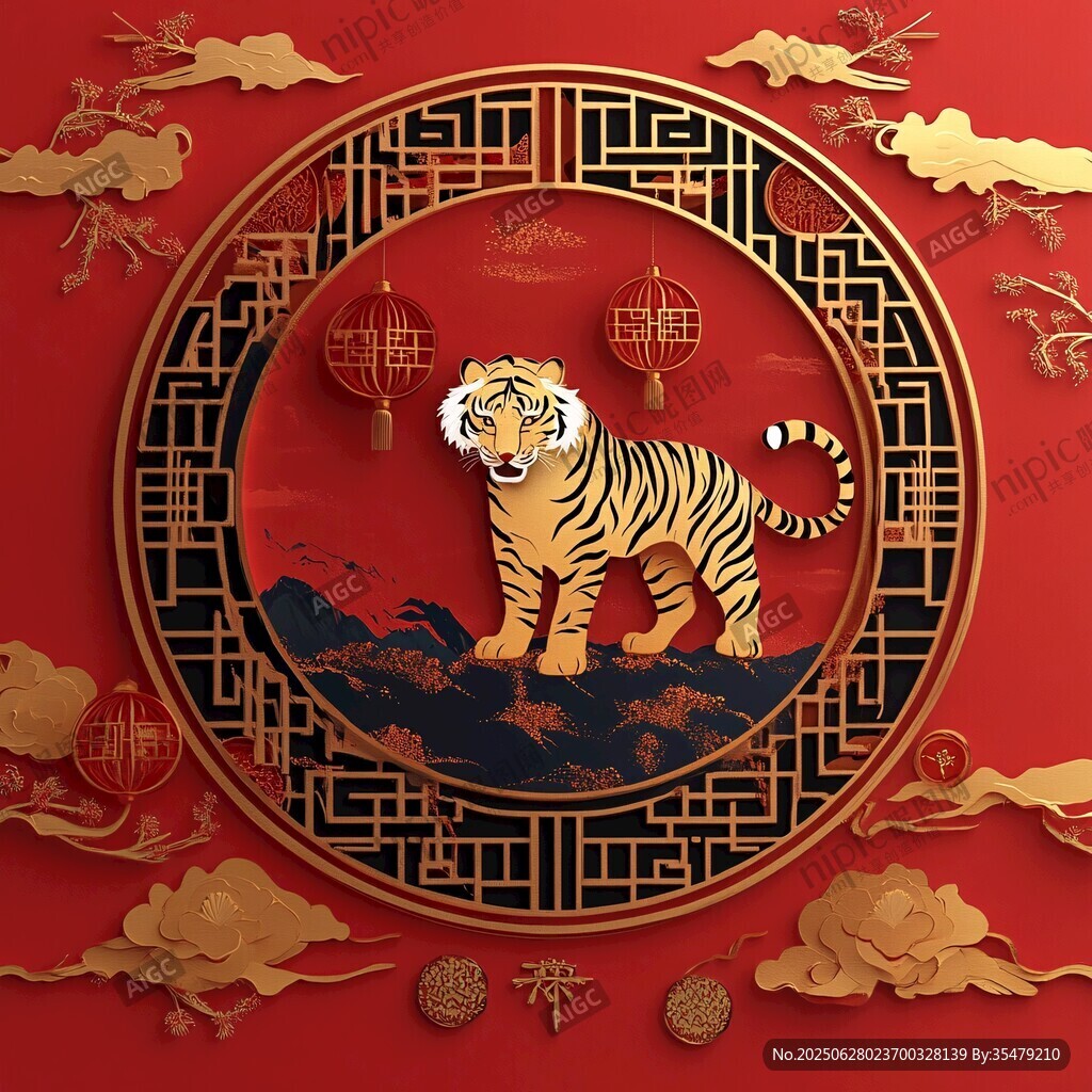 虎年新春中式喜慶裝飾圖