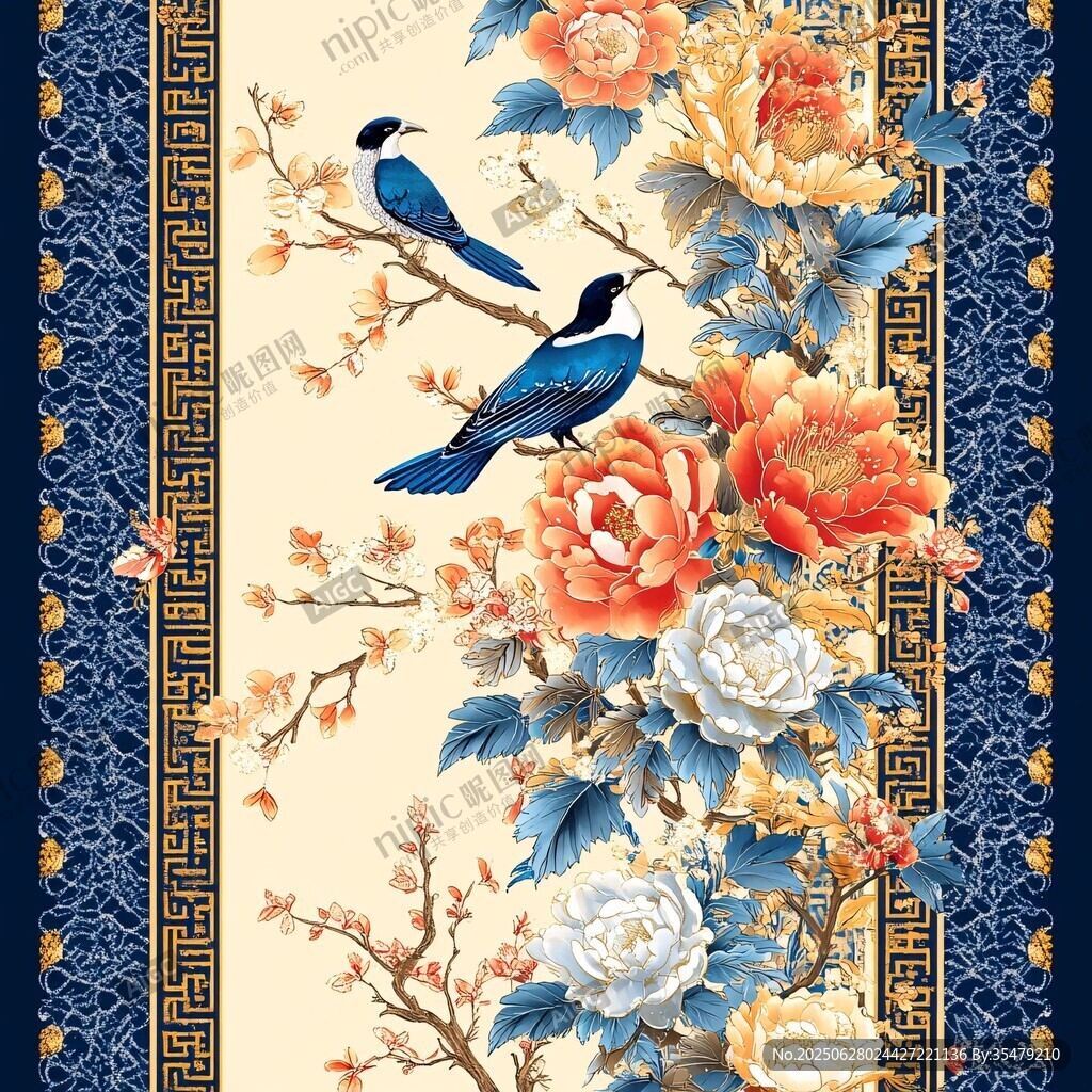 花鳥中式圖案 典雅國風韻味