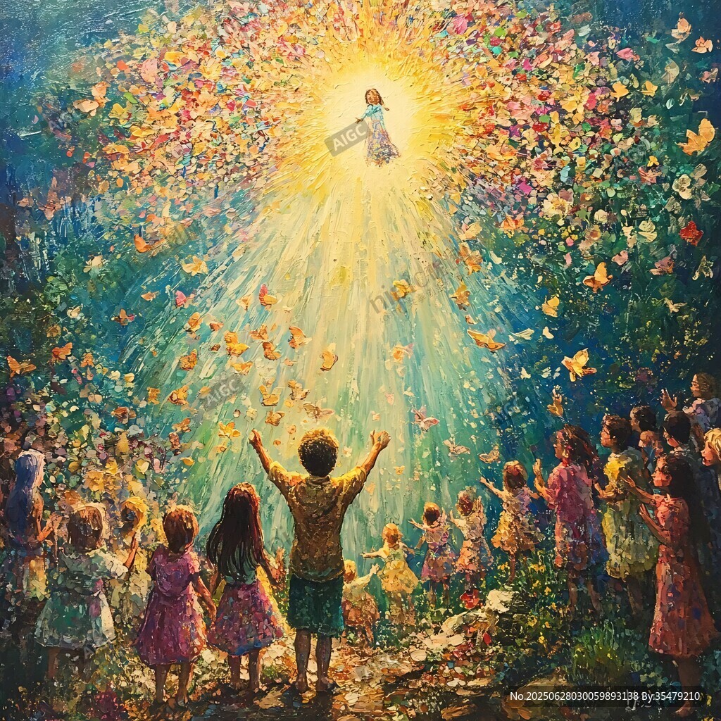 夢幻場景 孩童仰望空中身影