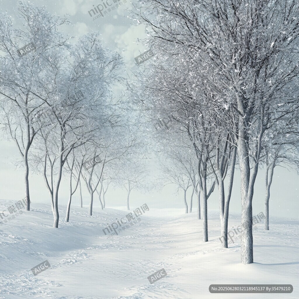 冬日雪林靜謐景象