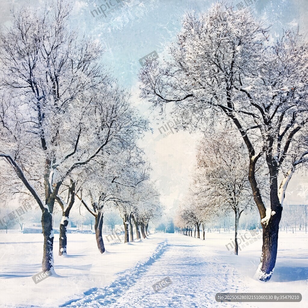 冬日雪林小路夢幻美景