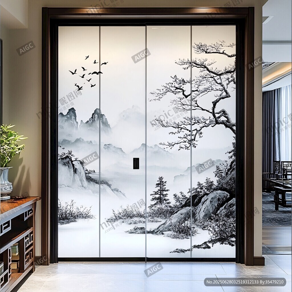 中式山水意境移門裝飾畫