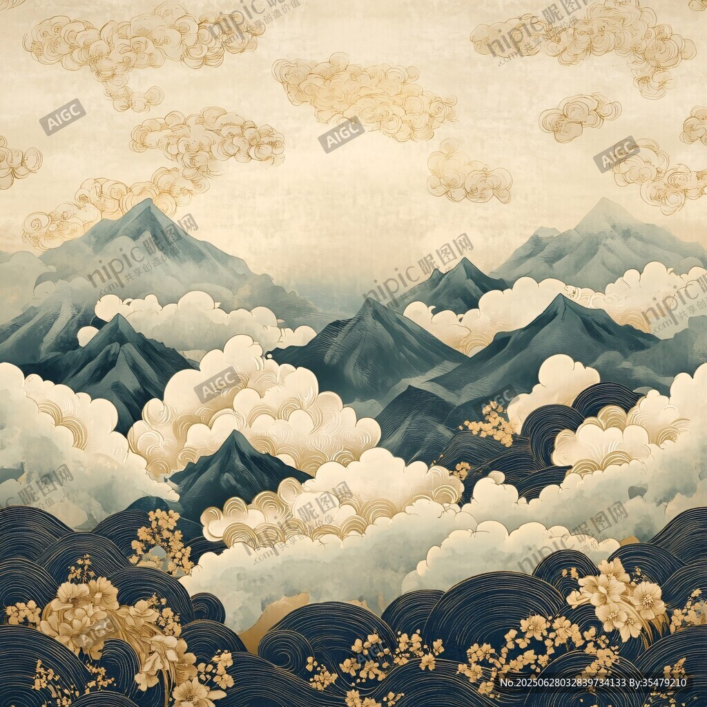 云海山巒間的中式雅致風景