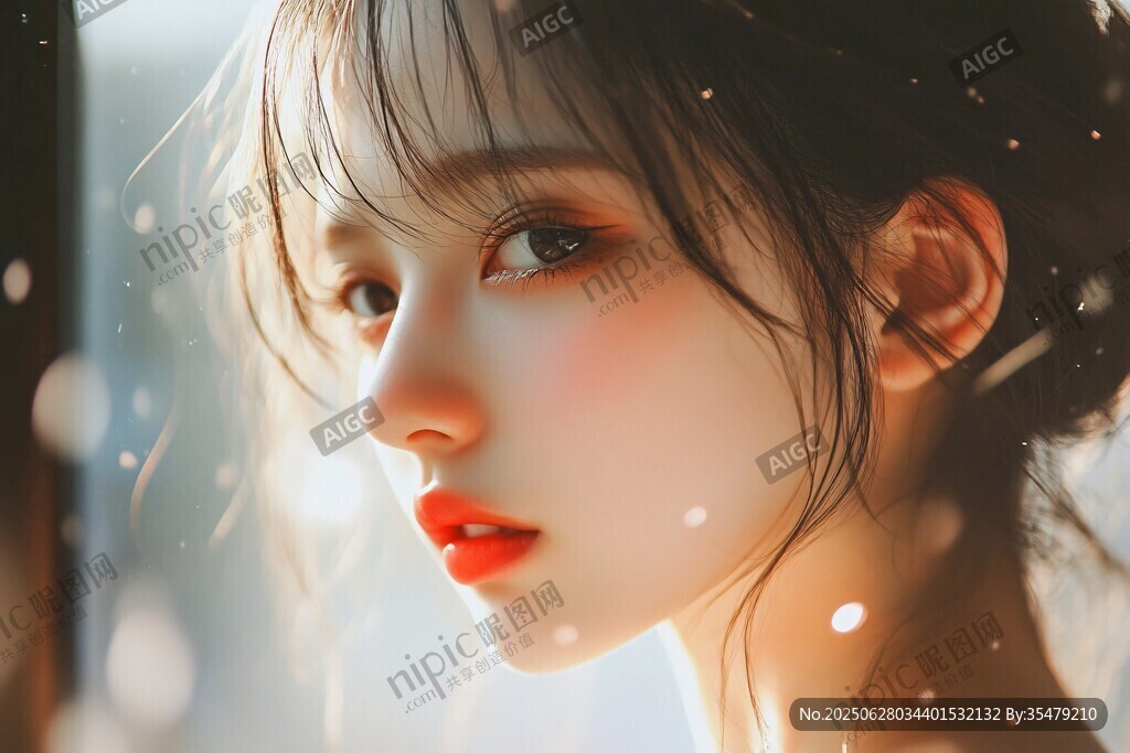 雪中柔美少女側臉特寫