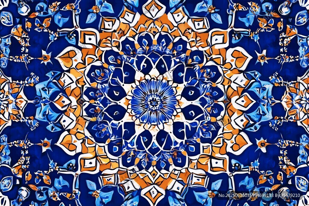 精美藍(lán)色幾何花紋圖案