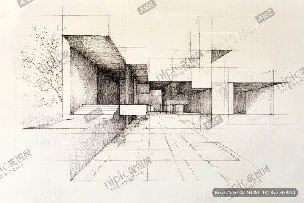 建筑空間透視手繪圖