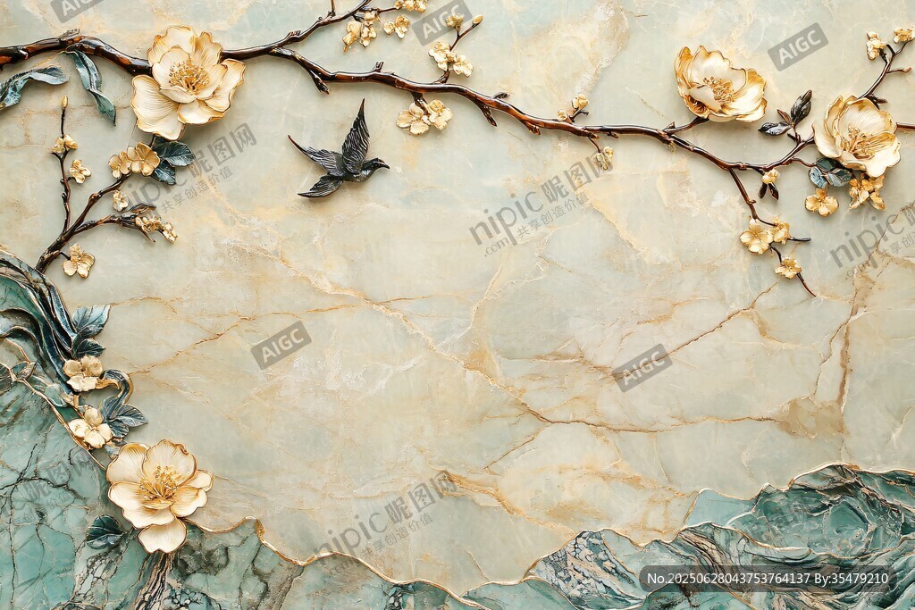 玉石花鳥浮雕裝飾藝術(shù)圖