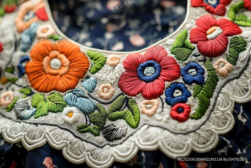 多彩花卉刺繡衣領(lǐng)細(xì)節(jié)