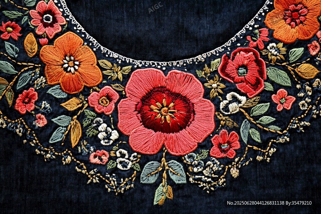 精致花卉刺繡衣領(lǐng)細(xì)節(jié)