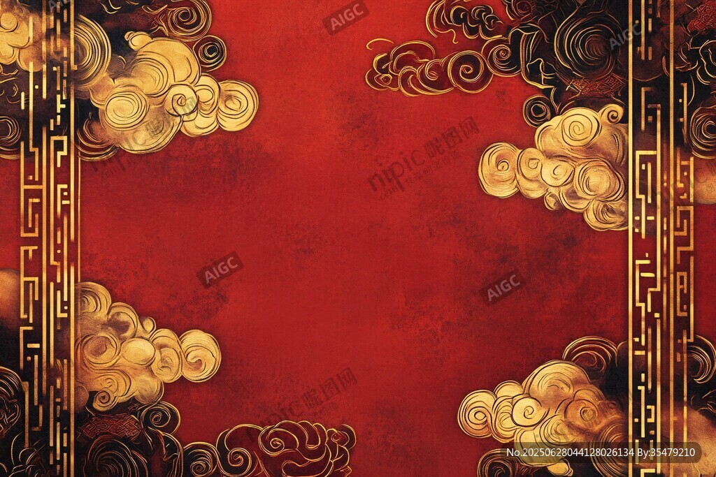 中式紅底金紋古典背景圖