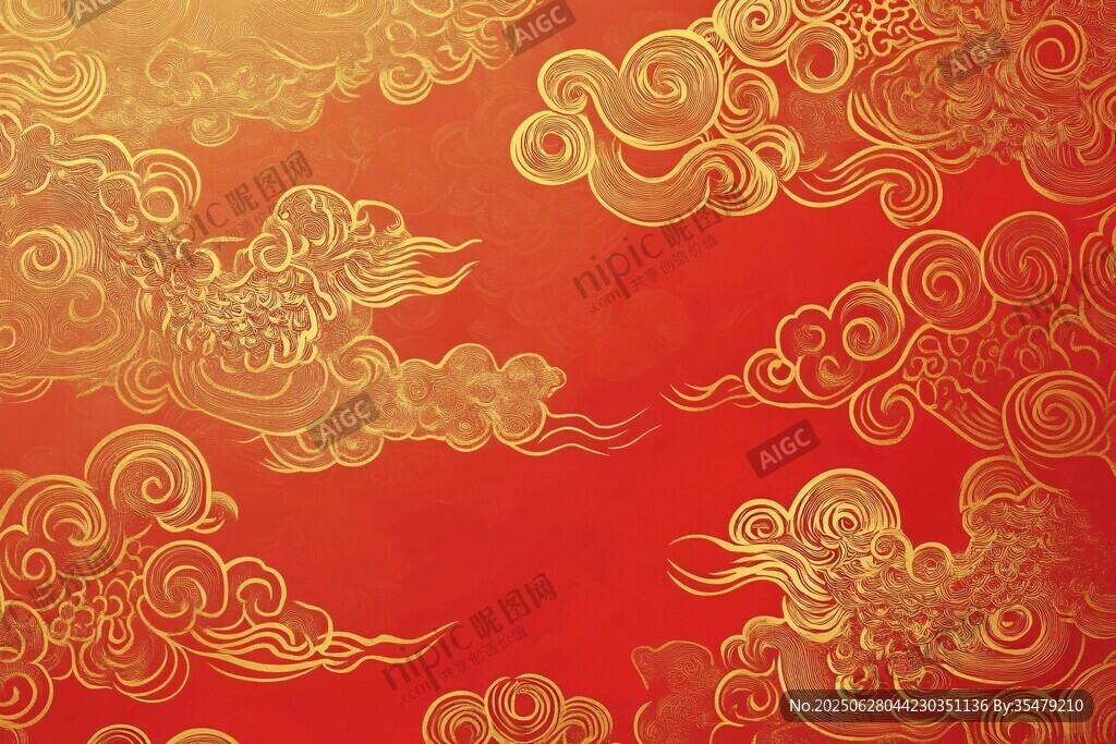 紅色金紋祥云中式背景圖