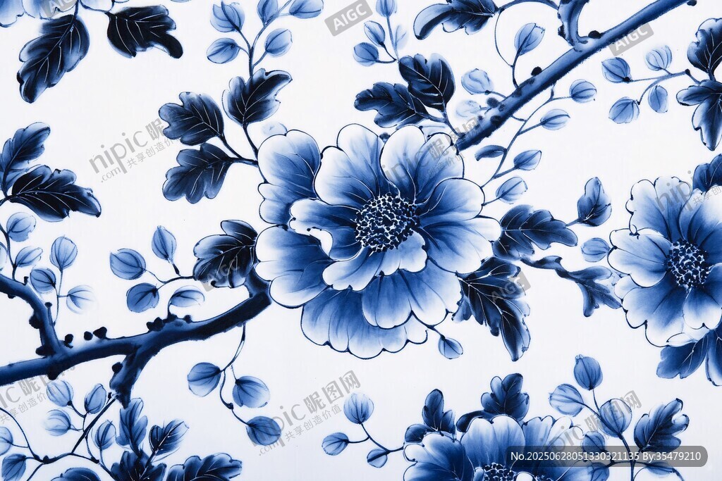 藍(lán)白花卉圖案 清新典雅風(fēng)