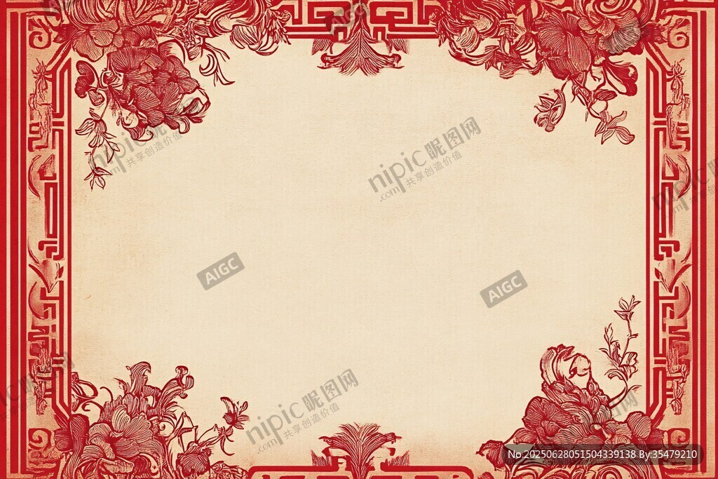 中式古典紅色花紋邊框背景