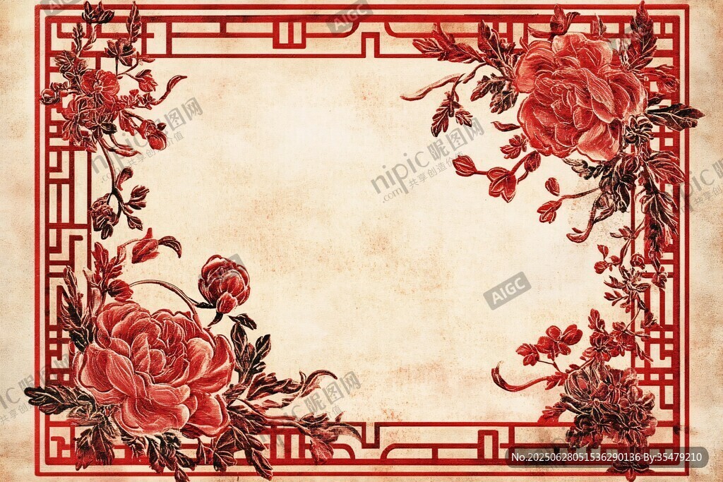 中式古典花卉邊框背景圖