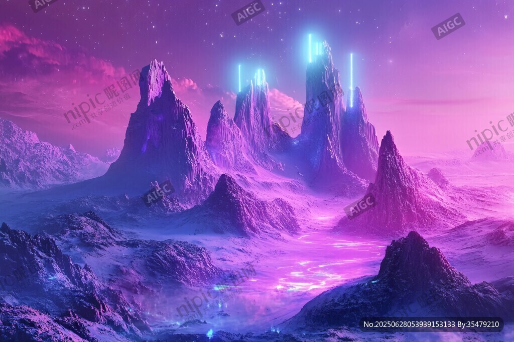 夢(mèng)幻紫色外星奇幻山脈景觀