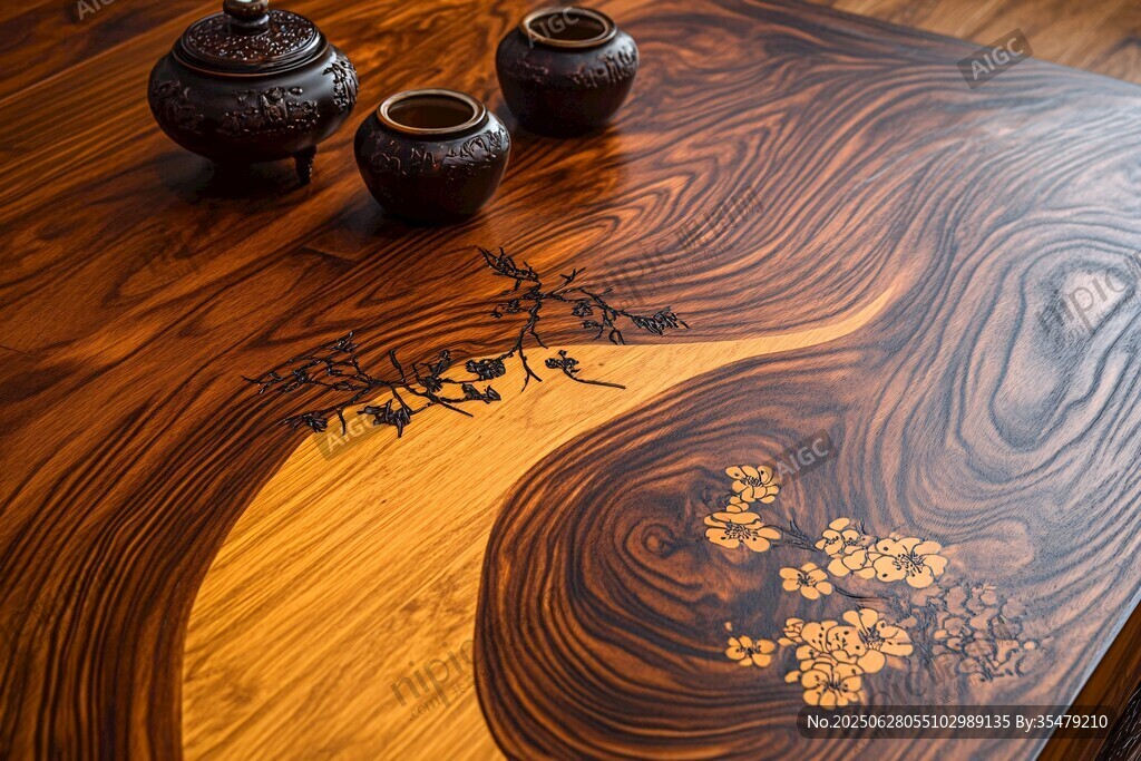 中式木雕紋理的精美茶桌