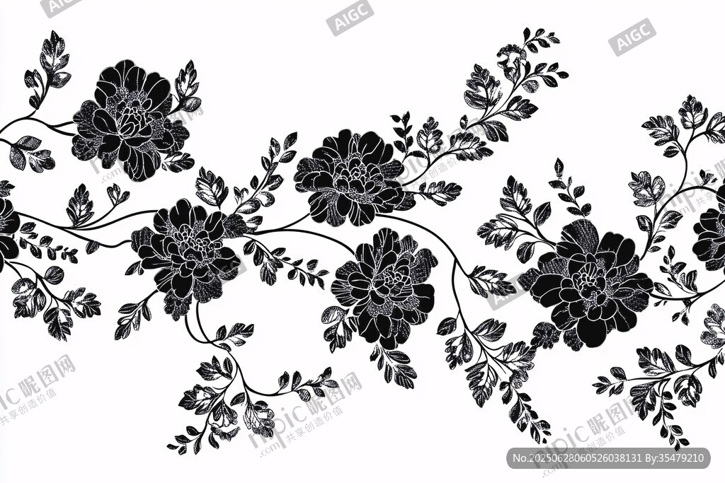 黑色花卉藤蔓花邊圖案