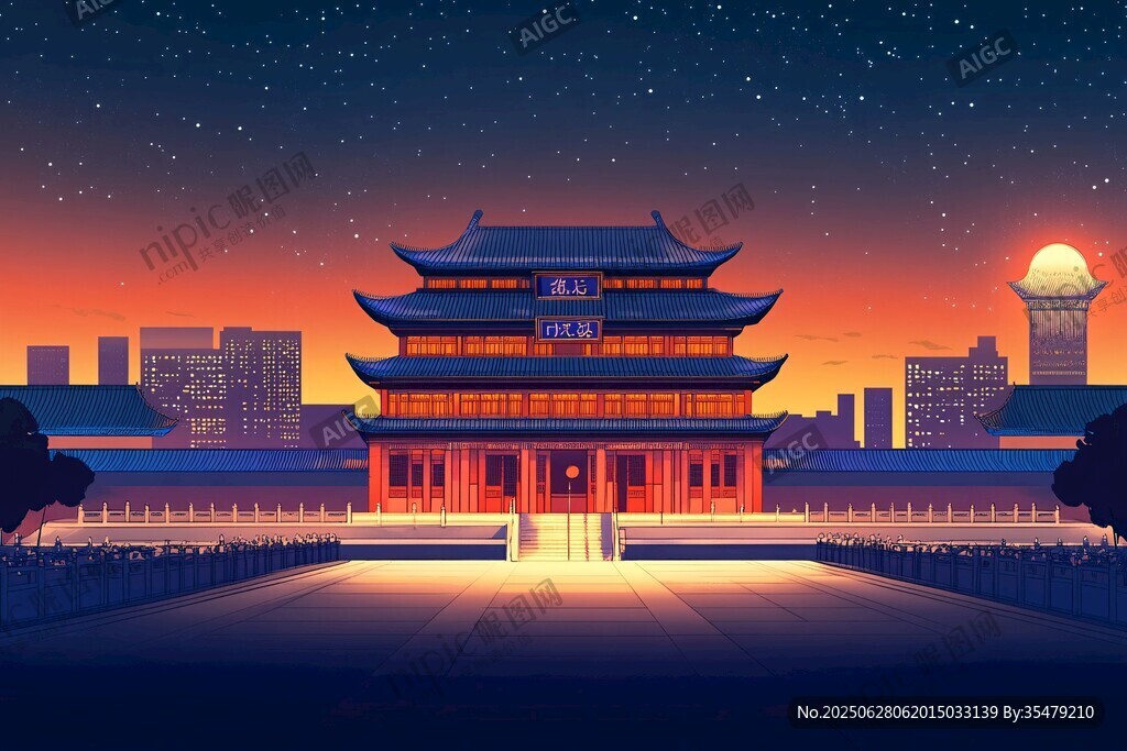 古風(fēng)建筑夜景璀璨如畫